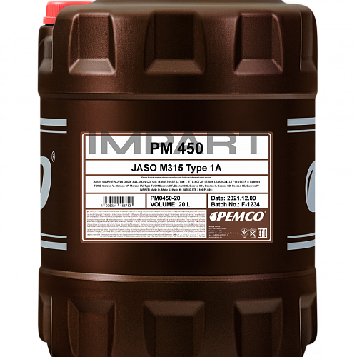 Масло трансмиссионное PEMCO 450 ATF JWS (20литр)